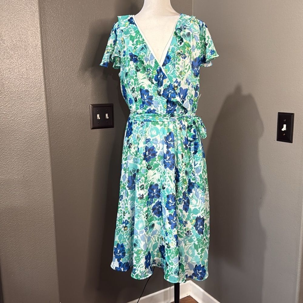 George Floral Wrap Dress - Blue and Green